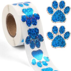 500pcs Dog Paw Print Stickers, 1 Inch Self-Adhesive Paw Print Sticker Puppy Paw Prints Stickers for Envelope Seals Mailing Office Room Party Decoration (Blue)