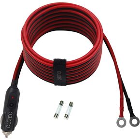 CUZEC Heavy-Duty 14AWG 20A Male Plug Cigarette Lighter Adapter Power Supply Cord with 12ft / 3.66m 14 AWG Cable Wire for Car Inverter Air Pump Electric Cup and DIY