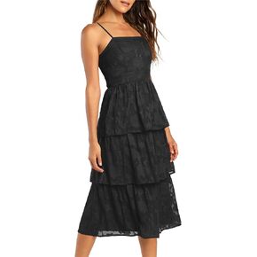 Ferlema Women's 2024 Summer Sleeveless Spaghetti Strap Smocked Tiered Flowy Beach Cocktail Midi Dresses