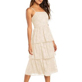 Ferlema Women's 2024 Summer Sleeveless Spaghetti Strap Smocked Tiered Flowy Beach Cocktail Midi Dresses