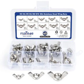 304 Stainless Steel Butterfly Wing Nuts Metric M3 M4 M5 M6 M8 M10 Assortment Kit Fasteners Parts Butterfly Nut Wingnuts Butterfly Nuts 6 Sizes 45PCS