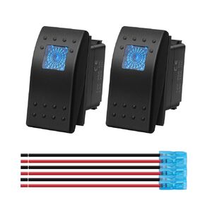 Marine Rocker Switch 12V, CNAODUN Waterproof Boat Switch 20A/12V 10A/24V 3PIN SPST ON/Off Blue LED for Marine RV Boat Car UTV（2 Pack）