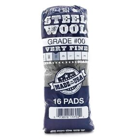 GMT Steel Wool #00 Very Fine Grade Hand Pads; Pack of 16 Pads (Case of 12 Packs); For Polishing and Cleaning Wood, Metal, & More (117002)