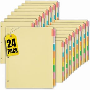 1InTheOffice Dividers for 3 Ring Binder, Binder Dividers with Tabs, 3 Ring Binder Dividers with Tabs, 8 Tab Dividers, Multicolor, 24/Pack