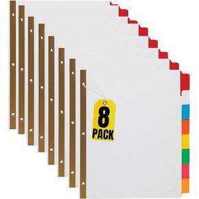1InTheOffice Dividers for 3 Ring Binder, Binder Dividers with Tabs, 3 Ring Binder Dividers with Tabs, 8 Tab Dividers, Multicolor, 8/Pack
