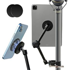 Magnetic Tablet Holder for Mic Stand, Full Metal Phone & iPad Music Stand, Compatible with All Models of iPad and iPhone Devices, Adjustable at Any Angle
