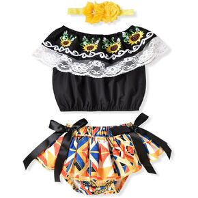 HINTINA Newborn Baby Girl Mexican Clothes Embroidery Floral Shorts Outfits Ethnic Wear Cinco De Mayo Fiesta Clothing Set