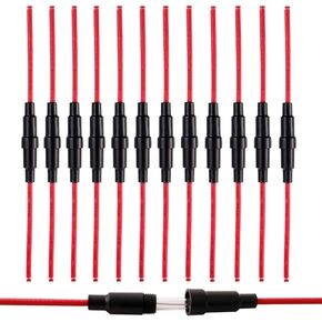 FULARR 12Pcs Professional 5X20mm Inline Screw Type AGC Fuse Holder, 32V 20A Fuse Box with 16 AWG Wire, for Fast-Blow Glass Fuse –– Black