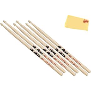 Vic Firth 2B American Classic Drum Sticks - 3 Pairs Bundle with Austin Bazaar Polishing Cloth