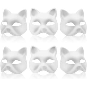 POEKLSYNM Cat Fox Mask, White Paper Blank Mask, DIY Animal Unpainted Craft Mask for Party Masquerade Costume Halloween, Pack of 6