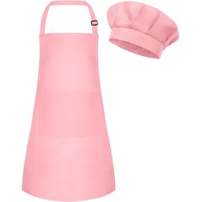 Kids Apron and Chef Hat Set Adjustable Child Art Aprons with 2 Pockets Toddler Chef Hat and Apron for Cooking Baking Painting (White) in Saudi Arabia