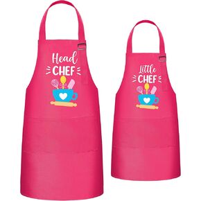 R HORSE Adults Kids Matching Apron Set 2Pcs Mommy and Me Adjustable Kitchen Apron with 2 Pockets Parent and Child Matching Apron Gift for Mother's Day Women Daughter Cooking Baking Painting Training