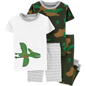 Carter's Toddler Boys' 4 Pc Cotton Pajamas (Dino Green/White, 4T)