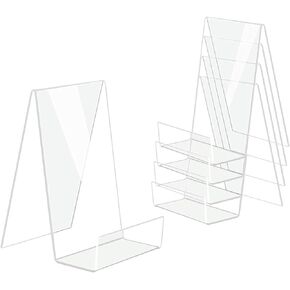 Actume 5PCS Clear Acrylic Book Stand, Transparent Acrylic Bookshelf, Book Holder Table, Picture Album and Brochure Holder for Displaying Books, Notebooks, Picture Albums, Picture Books, etc.