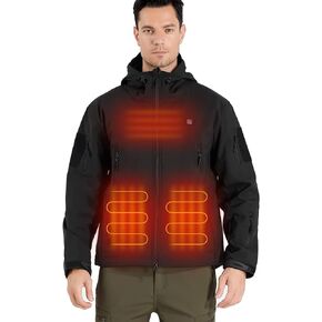 CARWORNIC Men's Heated Jacket with 7.4V Battery Pack Winter Outdoor Soft Shell Hooded Electric Heating Coat