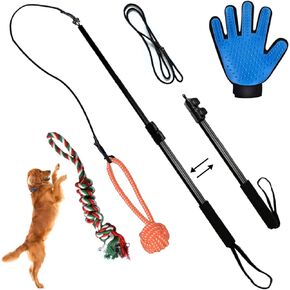 Flirt Pole for Dogs, Toys for Small, Medium, Large Dogs, Teaser Wand Pet Flirt Stick Pole with Rope Chewing Sticks for Training, Playing & Exercise, Dog Flirt Pole with Grooming Glove (Pole- 40 inch)