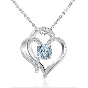 ITS4YEO Double Heart Birthstone Pendant Necklace 925 Sterlg Silver Birthstone Necklace - A Symbol of Love and Her Valentes Gift
