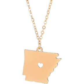 Art Attack Stainless Steel I Love Arkansas Necklace, Land of Opportunity, Razorback University Bear State Pendant (Gold)