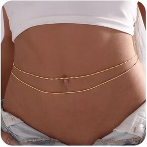 MIDEEO 2PCS 14K Gold/Silver Plated Waist Chains Pearl Belly Body Chain for the Waist Sexy Bikini Layered Waist Adjustable Chain Jewelry for Women