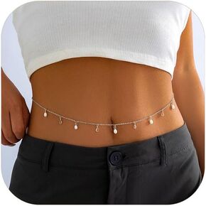 Body Chains for Women Girls 14K Gold pearl Waist Chain Boho Beaded Layered Beach Waist Chain Adjustable Bikini Belly Chain Summer Jewelry Gift for Women Girls