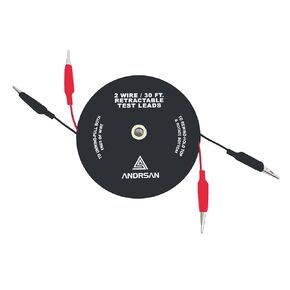 ANDRSAN 2 Wire 30’ Retractable Test Leads with 2" Alligator Clips, 18 Gauge Electrical Copper Wire, Impact-Resistant Reel, Black