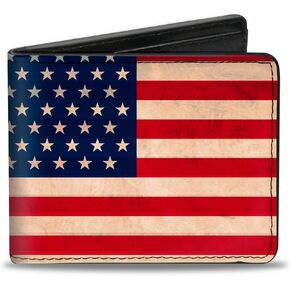 Buckle-Down PU Bifold Wallet - American Flag Weathered Color Repeat