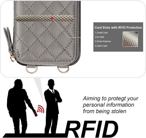 حافظة محفظة Bocasal Crossbody لهاتف iPhone 14 Pro، غطاء قلاب لحقيبة اليد من جلد البولي يوريثان بسحاب RFID، حافظة بمسند فوليو مع فتحات للبطاقات وحزام معصم 5G 6.1 بوصة (رمادي) in Saudi Arabia