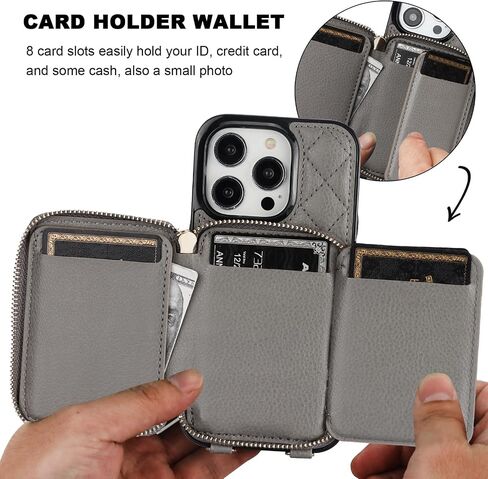 حافظة محفظة Bocasal Crossbody لهاتف iPhone 14 Pro، غطاء قلاب لحقيبة اليد من جلد البولي يوريثان بسحاب RFID، حافظة بمسند فوليو مع فتحات للبطاقات وحزام معصم 5G 6.1 بوصة (رمادي) in Saudi Arabia