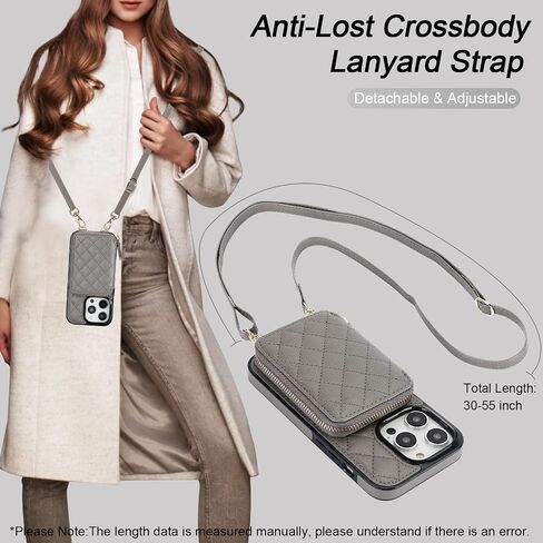 حافظة محفظة Bocasal Crossbody لهاتف iPhone 14 Pro، غطاء قلاب لحقيبة اليد من جلد البولي يوريثان بسحاب RFID، حافظة بمسند فوليو مع فتحات للبطاقات وحزام معصم 5G 6.1 بوصة (رمادي) in Saudi Arabia