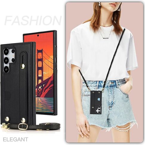 for Samsung Galaxy S25 Ultra (Not S25) Crossbody Wrist Strap Wallet Case with Cash Change Slot, Removable Adjustable Shoulder Lanyard PU Leather Cover for Samsung Galaxy S25 Ultra XK-Rose Gold in Kuwait