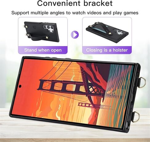 for Samsung Galaxy S25 Ultra (Not S25) Crossbody Wrist Strap Wallet Case with Cash Change Slot, Removable Adjustable Shoulder Lanyard PU Leather Cover for Samsung Galaxy S25 Ultra XK-Rose Gold in Kuwait