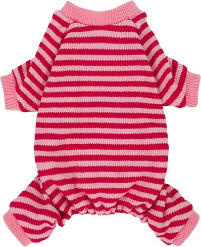 Fitwarm Pink and Red Striped Dog Pajamas, Waffle Dog Clothes for Small Dogs Girl Boy, Puppy Onesie with Feet, Pet Cat Outfit, Medium in Kuwait