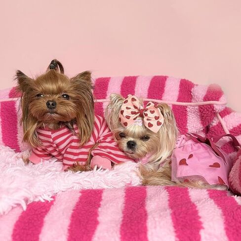 Fitwarm Pink and Red Striped Dog Pajamas, Waffle Dog Clothes for Small Dogs Girl Boy, Puppy Onesie with Feet, Pet Cat Outfit, Medium in Kuwait