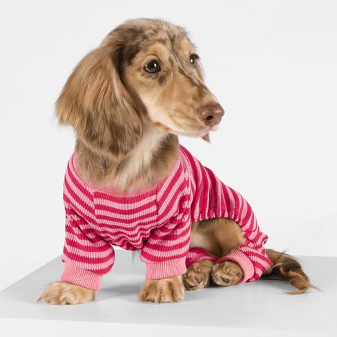 Fitwarm Pink and Red Striped Dog Pajamas, Waffle Dog Clothes for Small Dogs Girl Boy, Puppy Onesie with Feet, Pet Cat Outfit, Medium in Kuwait