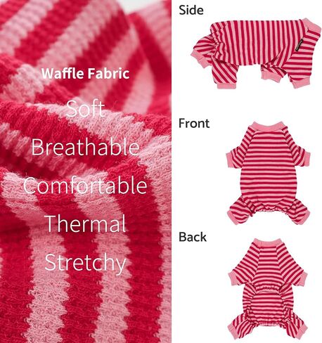 Fitwarm Pink and Red Striped Dog Pajamas, Waffle Dog Clothes for Small Dogs Girl Boy, Puppy Onesie with Feet, Pet Cat Outfit, Medium in Kuwait