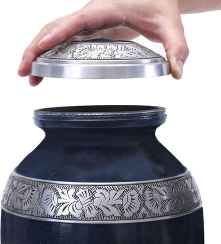 GSM Brands Cremation Urn Holds Adult Human Ashes (Extra Large Capacity up to 300 lbs) - Handcrafted Funeral Memorial with Striking Blue Design (12 Inch Height x 7.75 Inch Width) in Saudi Arabia