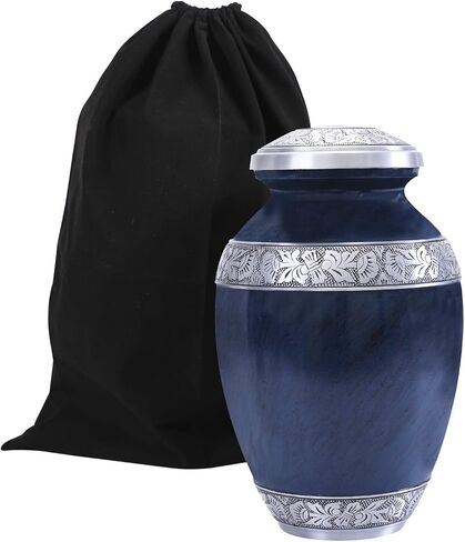 GSM Brands Cremation Urn Holds Adult Human Ashes (Extra Large Capacity up to 300 lbs) - Handcrafted Funeral Memorial with Striking Blue Design (12 Inch Height x 7.75 Inch Width) in Saudi Arabia