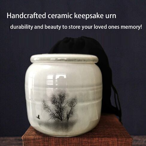 Small Cremation Urns for Human Ashes - Tree of Life Decorative Keepsake Urn with Case, Velvet Pouch - Ceramic Adult Dog Cat Ash Holders Miniature Memorial Funeral Urn for Sharing Ashes in Saudi Arabia