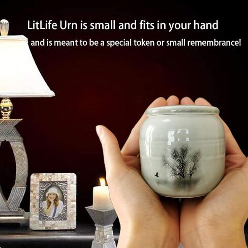 Small Cremation Urns for Human Ashes - Tree of Life Decorative Keepsake Urn with Case, Velvet Pouch - Ceramic Adult Dog Cat Ash Holders Miniature Memorial Funeral Urn for Sharing Ashes in Saudi Arabia