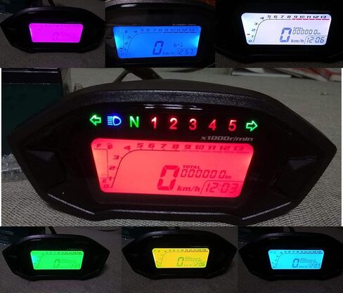 SAMDO LCD العالمي عداد سرعة لدرجة نارية قياس عداد المسافات 5 والعتاد 7 الخلفية 13000 دورة في الدقيقة 199 KMH ميلا في الساعة دراجة نارية مقياس سرعة الدوران in Kuwait