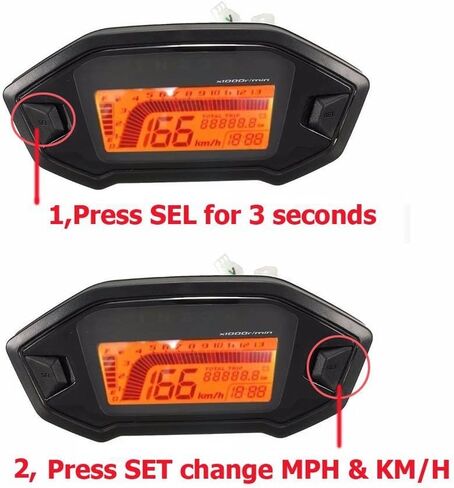SAMDO LCD العالمي عداد سرعة لدرجة نارية قياس عداد المسافات 5 والعتاد 7 الخلفية 13000 دورة في الدقيقة 199 KMH ميلا في الساعة دراجة نارية مقياس سرعة الدوران in Kuwait