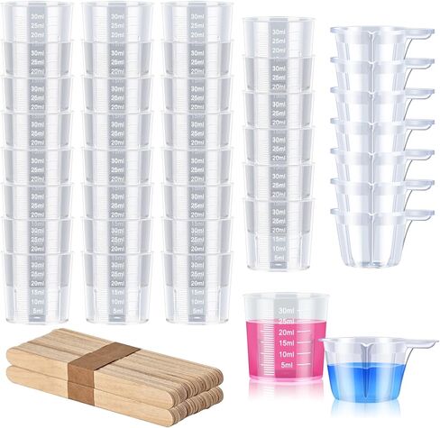 90 PCS Resin Epoxy Mixing Cups Kit,30 PCS 30ML Plastic Measuring Cups,20 PCS 30ML Paint Epoxy Resin Mixing Cups,with 40 PCS Craft Sticks for UV resin, Epoxy Resin, Paint Mixing, Jewelry Making in Saudi Arabia