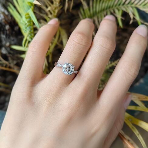 DovEggs الصلبة 14K الذهب الأبيض مركز 2ct 8mm FG اللون المويسانتي صغير ملتوي خاتم الخطوبة سوليتير مع الياقوت الأزرق ولهجات المويسانتي للنساء عرض الفرقة 1.6 مم in Saudi Arabia
