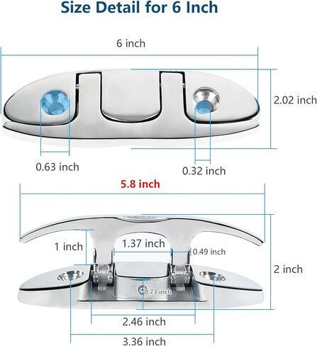 4-1/2" Folding Boat Cleat 316 Stainless Steel, Marine Flip Up Dock Cleat 2 Holes, Boat Folding Cleat 6 Inch with Fasteners and Back Plates for Dock Lines Mooring Accessories (4 Pack) in Kuwait