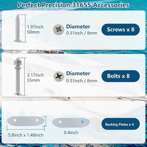 4-1/2" Folding Boat Cleat 316 Stainless Steel, Marine Flip Up Dock Cleat 2 Holes, Boat Folding Cleat 6 Inch with Fasteners and Back Plates for Dock Lines Mooring Accessories (4 Pack) in Kuwait