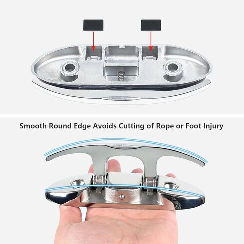 4-1/2" Folding Boat Cleat 316 Stainless Steel, Marine Flip Up Dock Cleat 2 Holes, Boat Folding Cleat 6 Inch with Fasteners and Back Plates for Dock Lines Mooring Accessories (4 Pack) in Kuwait