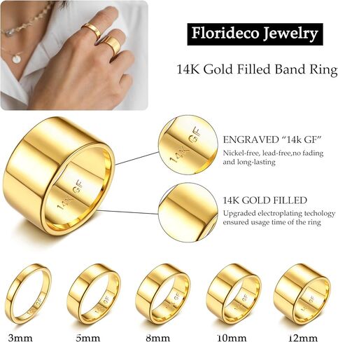 Florideco 14K Gold Filled Ring Gold Band Thick Thin Pinky Thumb Ring Gold Stacking Stackable Wedding Band Ring for Women Men Non Tarnish Comfort Fit Size 6 to 10 in Saudi Arabia