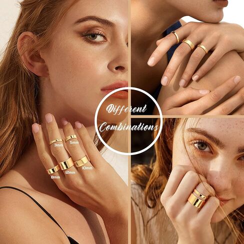 Florideco 14K Gold Filled Ring Gold Band Thick Thin Pinky Thumb Ring Gold Stacking Stackable Wedding Band Ring for Women Men Non Tarnish Comfort Fit Size 6 to 10 in Saudi Arabia