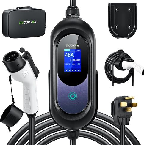 Level 2 EV Charger 32Amp 7.6kW 240V EV Charger Level 2 with Smart LED Screen, 10/16/20/24/32A, 12 Hours Delay Timer, 21FT Electric Car Charger with Bag/Wall Mount/Cable Holder, NEMA 14-50P J1772 Evs in Kuwait