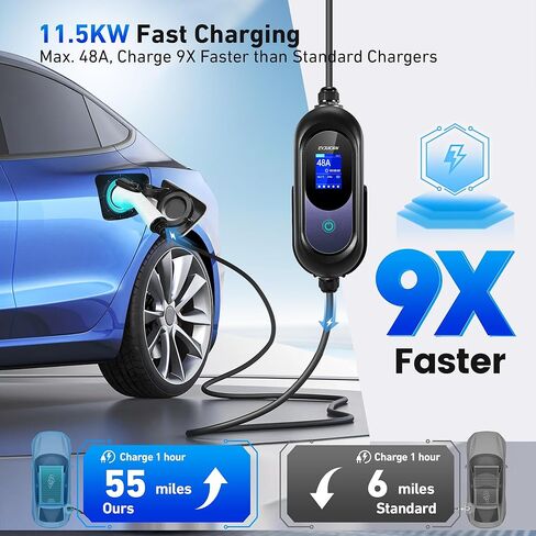 Level 2 EV Charger 32Amp 7.6kW 240V EV Charger Level 2 with Smart LED Screen, 10/16/20/24/32A, 12 Hours Delay Timer, 21FT Electric Car Charger with Bag/Wall Mount/Cable Holder, NEMA 14-50P J1772 Evs in Kuwait